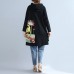 black warm cotton hooded cardigan prints oversize long sleeve trench coats